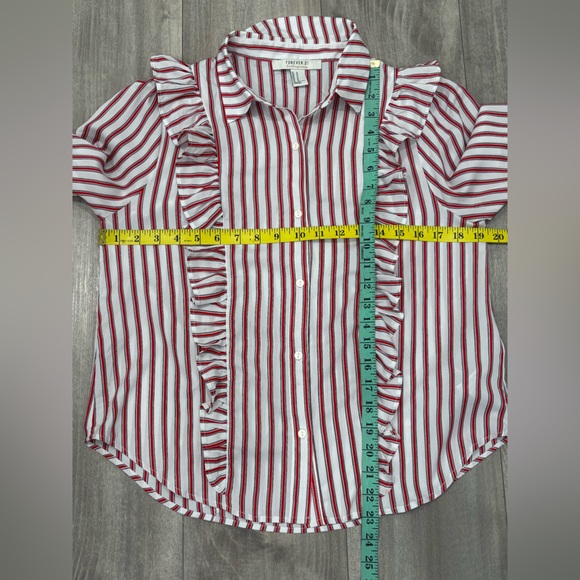 Forever 21 Red and White Striped Ruffle Blouse Size M - Picture 3 of 7